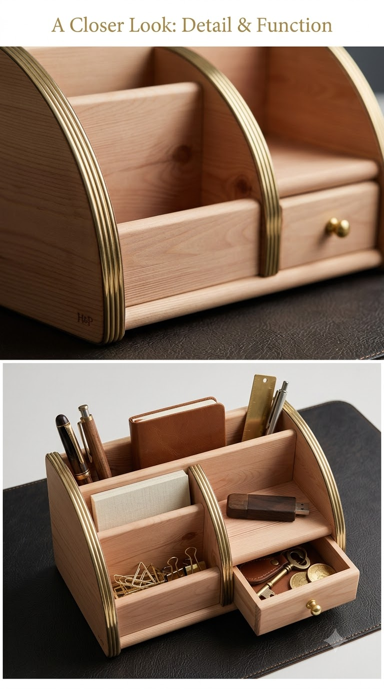 Handcrafted Wooden Organizer with Multiple Compartments & Drawer | Premium Home & Desk Storage