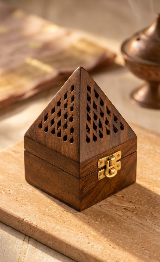 Handcrafted Wooden Pyramid Aroma & Storage Box