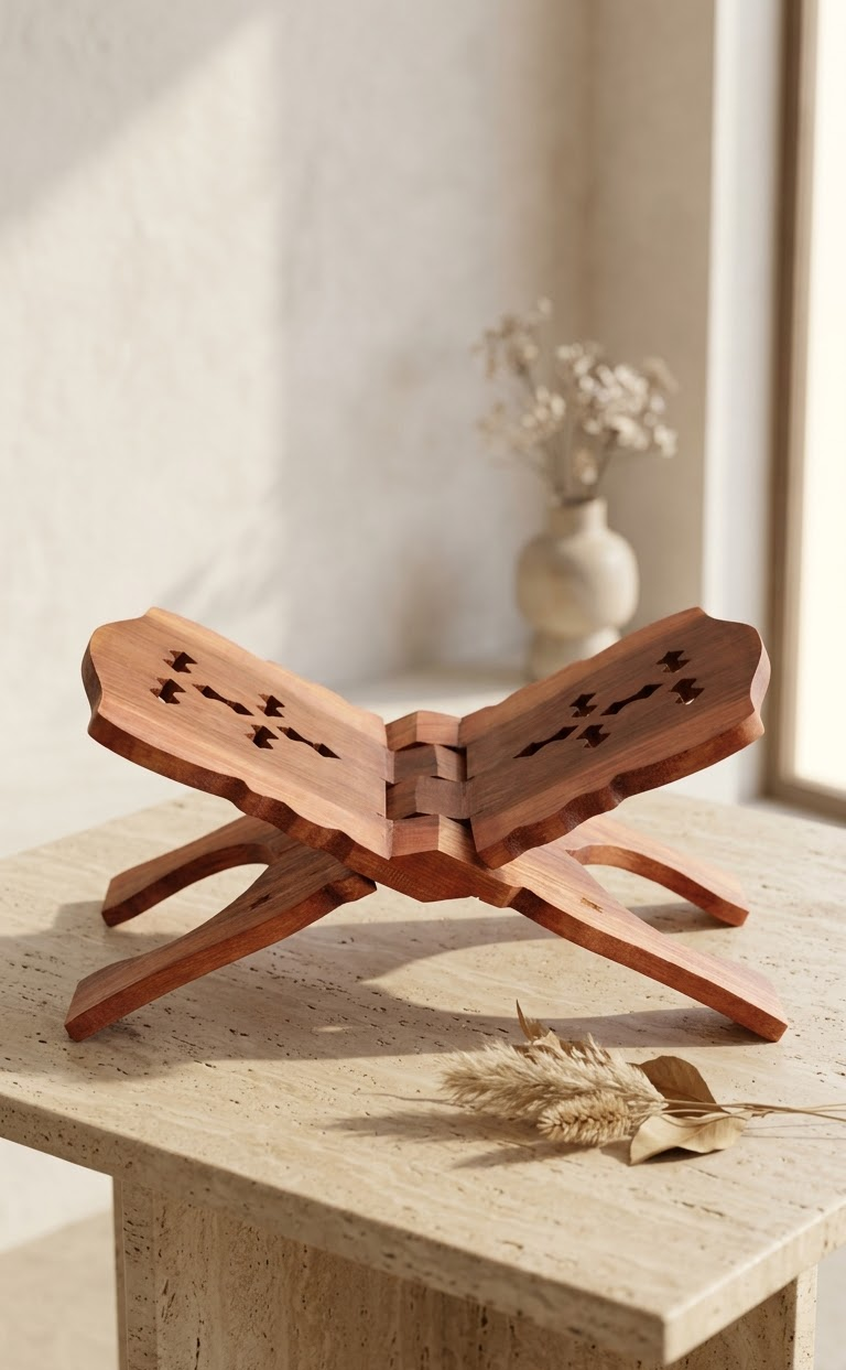 Handcrafted Wooden Book Stand | Intricately Carved Folding Book Holder