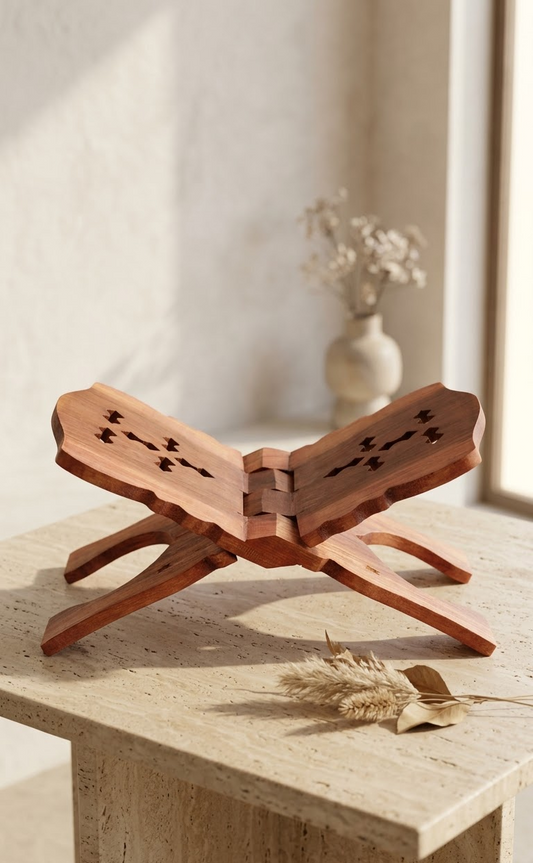Handcrafted Wooden Book Stand | Intricately Carved Folding Book Holder