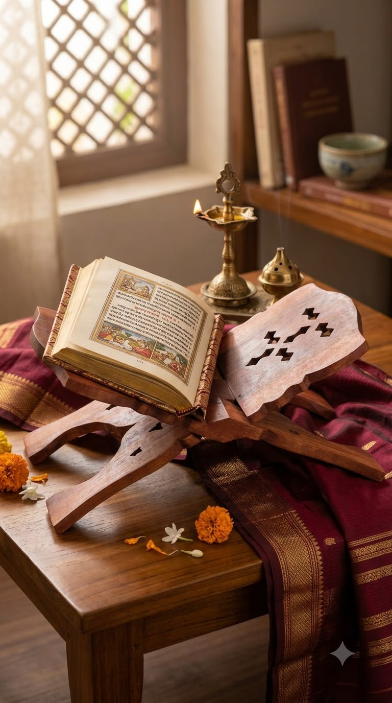 Handcrafted Wooden Book Stand | Intricately Carved Folding Book Holder